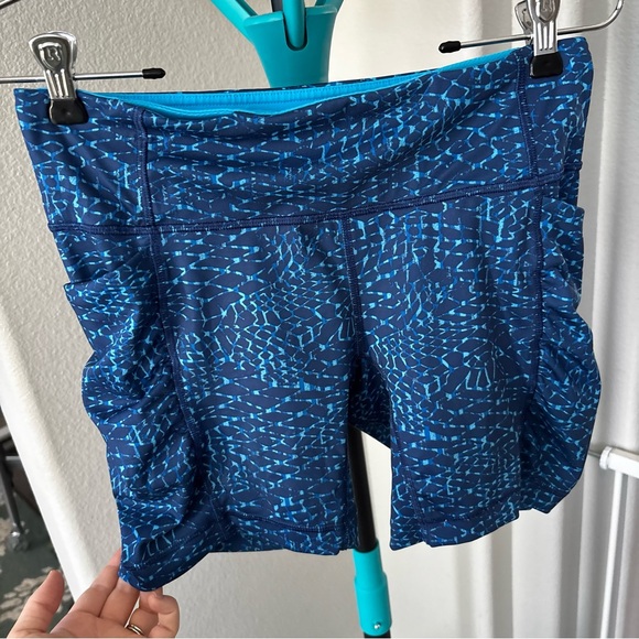 lululemon Blue Patterned biker Shorts - Picture 2 of 10